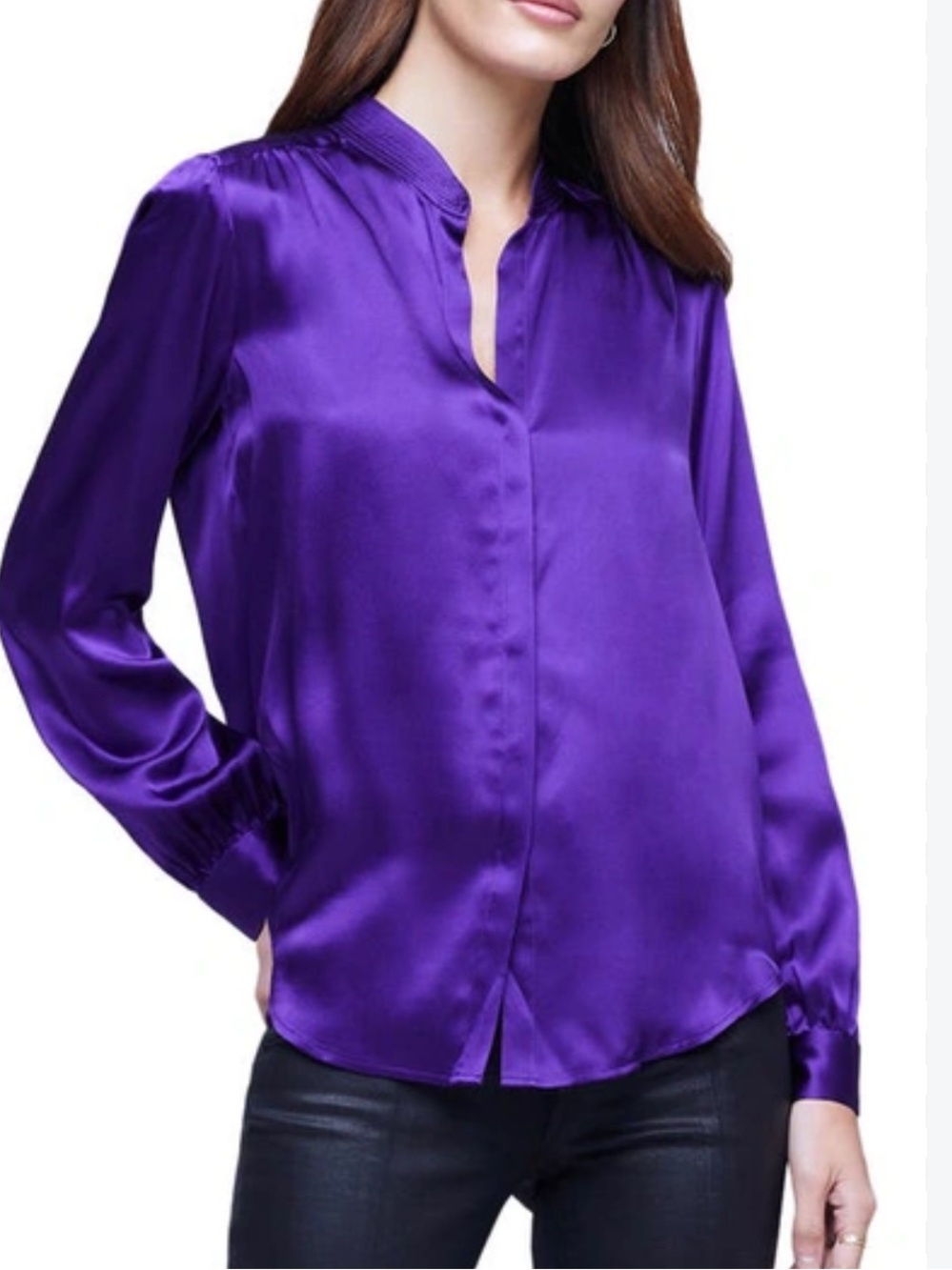 L’Agence Bianca Band collar silk blouse in deep violet - NWT but flaw